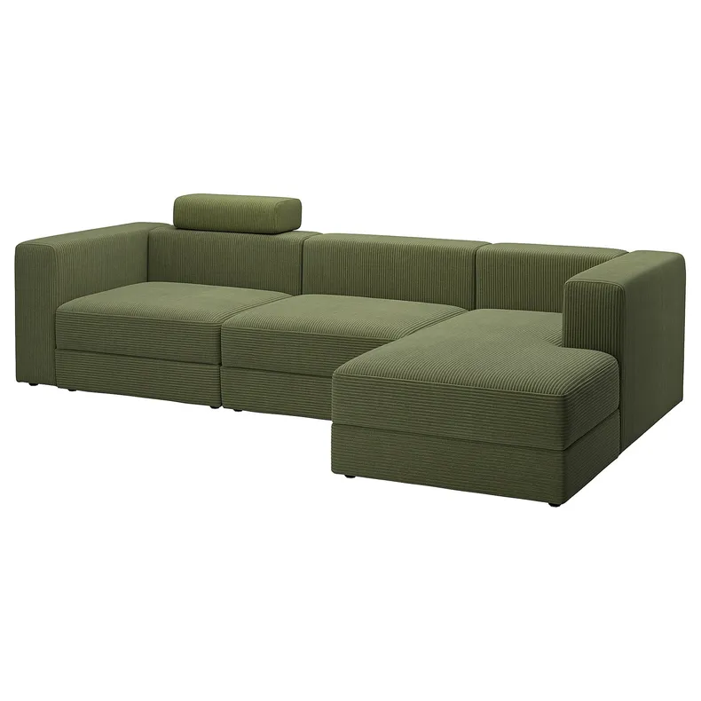 IKEA JÄTTEBO ЄТТЕБУ, 4-місний модульний диван з кушеткою, правий з узголів'ям / САМСАЛА темний жовто-зелений 595.109.00 фото №1