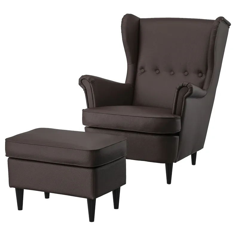 IKEA STRANDMON СТРАНДМОН, кресло с табуретом для ног, Гранн / Бомстад темно-коричневый 094.839.04 фото №1