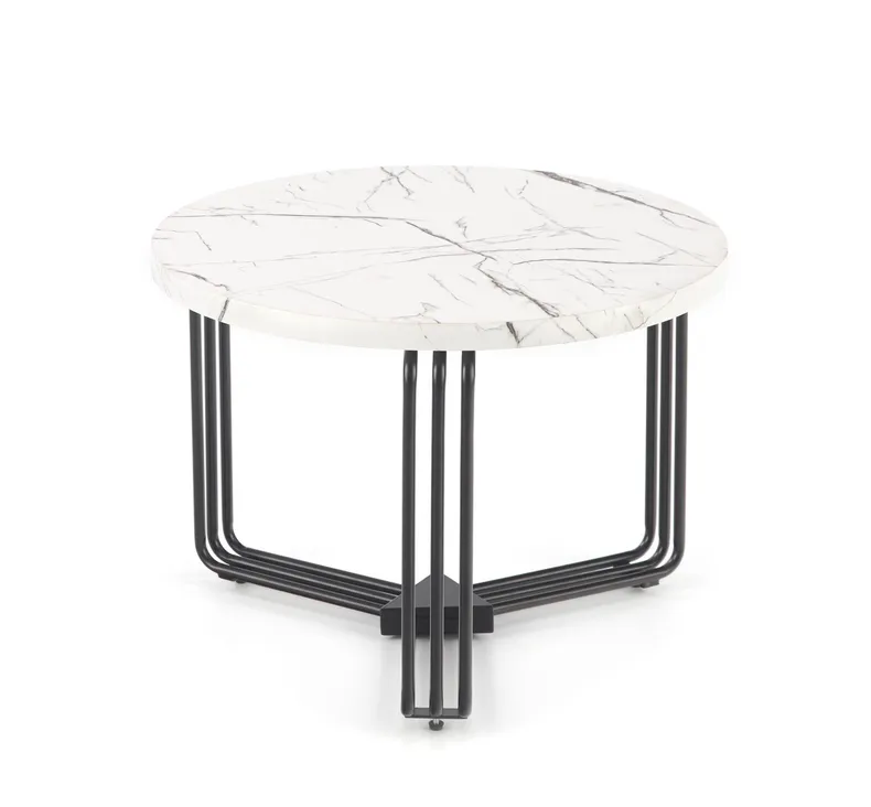 Журнальный стол круглый HALMAR ANTICA M 55x55 см, столешница - белый мрамор, каркас - черный фото №1