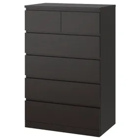 IKEA MALM МАЛЬМ, комод із 6 шухлядами, чорно-коричневий, 80x123 см 704.036.06 фото