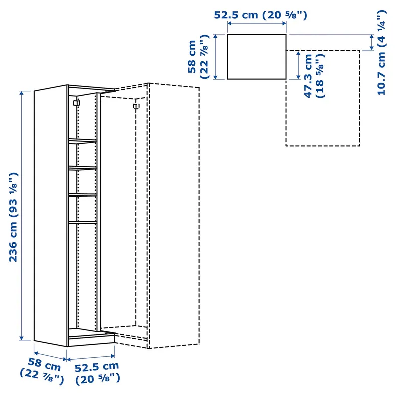 IKEA PAX ПАКС, додаткова кутова секція, 4 полиці, білий, 53x58x236 см фото №4