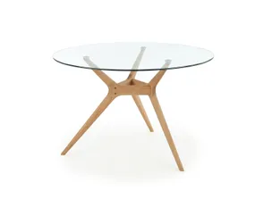 Скляний стіл кухонний HALMAR ASHMORE 120x77 см, стільниця - прозора, ніжка - натуральна фото