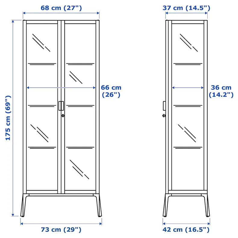 IKEA MILSBO МІЛЬСБУ, шафа зі скляними дверцятами, антрацит, 73x175 см 303.964.48 фото №6