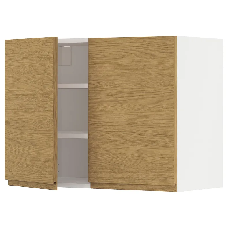 IKEA METOD МЕТОД, навісна шафа з полицями / 2 дверцят, білий / Voxtorp імітація. дуб, 80x60 см 695.389.08 фото №1