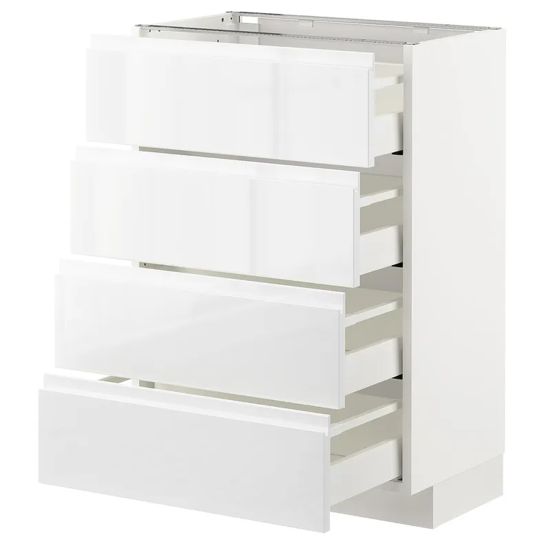 IKEA METOD МЕТОД / MAXIMERA МАКСИМЕРА, напольн шкаф 4 фронт панели / 4 ящика, белый / Воксторп глянцевый / белый, 60x37 см 792.539.09 фото №1