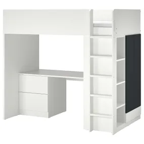 IKEA SMÅSTAD СМОСТАД, ліжко-горище, білий поверхня дошки для записів/зі столом з 3 шухлядами, 90x200 см 994.374.70 фото