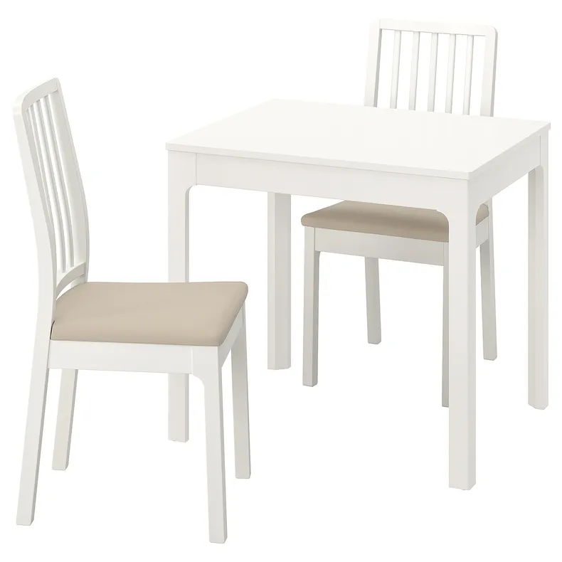 IKEA EKEDALEN ЕКЕДАЛЕН / EKEDALEN ЕКЕДАЛЕН, стіл+2 стільці, білий / ХАКЕБУ бежевий, 80 / 120 см 394.294.06 фото №1