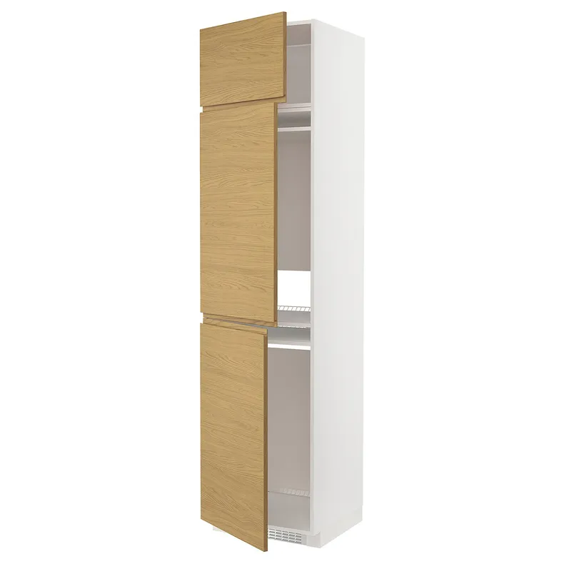 IKEA METOD МЕТОД, высокий шкаф д / холод / мороз / 3 дверцы, белый / Воксторп имит. дуб, 60x60x240 см 895.392.90 фото №1