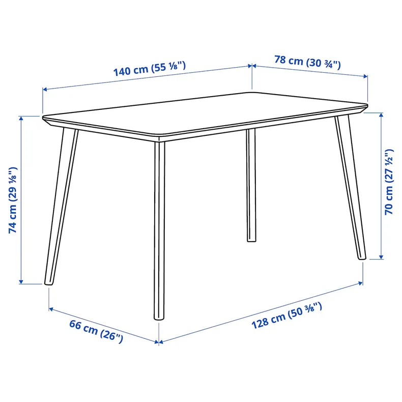 IKEA LISABO ЛІСАБО / KRYLBO КРЮЛБУ, стіл+4 стільці, шпон ясена / Тонеруд синій, 140 см 995.355.45 фото №3
