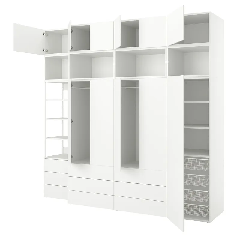 IKEA PLATSA ПЛАТСА, гардероб, 11 дверцят, 9 шухляд, білий / Fonnes white, 280x57x261 см 394.374.11 фото №1