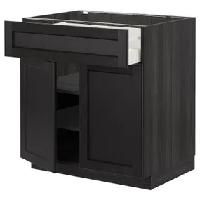 IKEA METOD МЕТОД / MAXIMERA МАКСИМЕРА, напольный шкаф с ящиком / 2дверцами, черный / Лерхиттан с черными пятнами, 80x60 см 194.549.01 фото