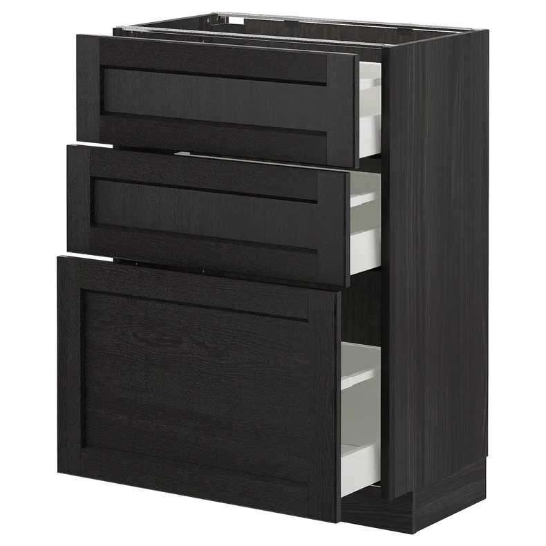 IKEA METOD МЕТОД / MAXIMERA МАКСИМЕРА, напольный шкаф с 3 ящиками, черный / Лерхиттан с черными пятнами, 60x37 см 792.600.47 фото №1