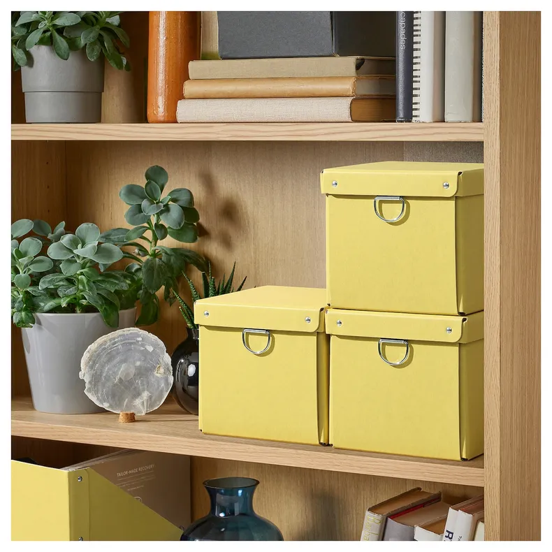 IKEA NIMM НІММ, коробка для зберігання з кришкою, жовтий, 16.5x16.5x15 см 605.959.41 фото №4