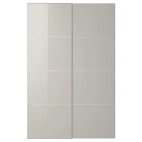 IKEA HOKKSUND ХОККСУНД, розсувні дверцята, 2 шт., глянцевий світло-сірий, 150x236 см 694.397.10 фото