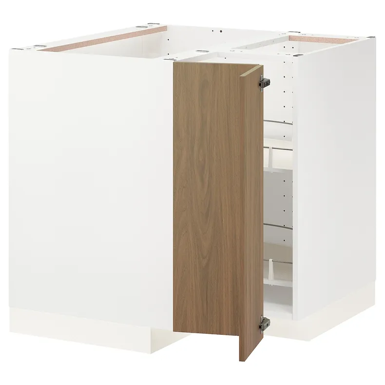 IKEA METOD МЕТОД, угловой напольн шкаф с вращающ секц, белый / Имитация коричневого ореха, 88x88 см 095.198.75 фото №1