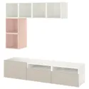 IKEA BESTÅ БЕСТО / EKET ЭКЕТ, комбинация для ТВ, светло-серый / бежевый / белый / бледно-розовый, 180x42x170 см 094.407.21 фото thumb №1