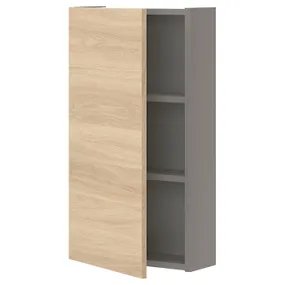 IKEA ENHET ЭНХЕТ, навесной шкаф с 2 полками/дверцей, серый/имит. дуб, 40x17x75 см 393.225.04 фото