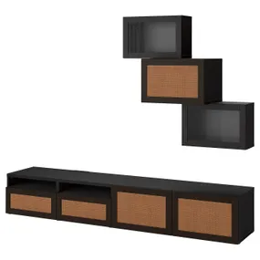 IKEA BESTÅ БЕСТО, комбинация для ТВ/стеклянные дверцы, черный/коричневый Синдвик/Студсвикен темно-коричневый, 240x42x190 см 094.213.79 фото