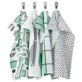 IKEA RINNIG РІННІГ, рушник кухонний, білий/зелений/візерунок, 45x60 см 604.763.54 фото