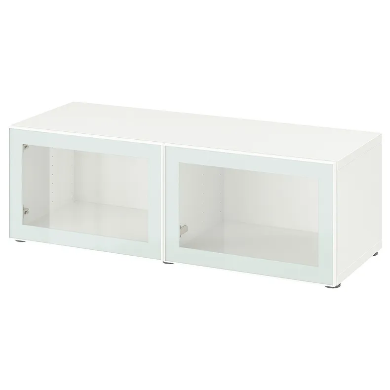 IKEA BESTÅ БЕСТО, секція полиць зі скляними дверцятам, білий ГЛАССВІК / білий / світло-зелений прозоре скло, 120x42x38 см 794.891.63 фото №1