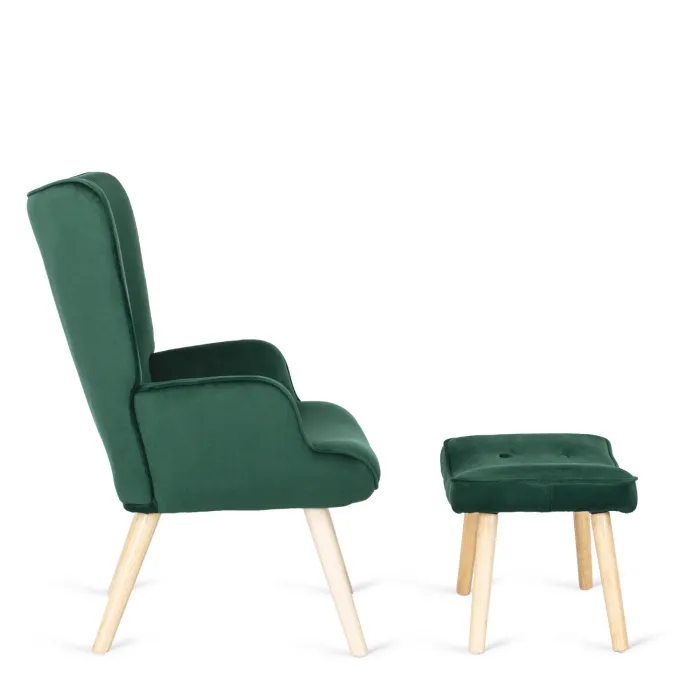 Кресло мягкое бархатное с подставкой для ног MEBEL ELITE LOZANO Velvet, Зеленый фото №12