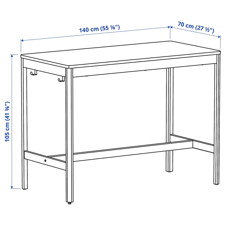 IKEA IDÅSEN ІДОСЕН, стіл, чорний / темно-сірий, 140x70x105 см 893.958.85 фото №7