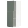 IKEA METOD МЕТОД, навісна шафа з полицями / 2 дверцят, білий / БОДАРП сіро-зелений, 40x100 см 294.596.63 фото