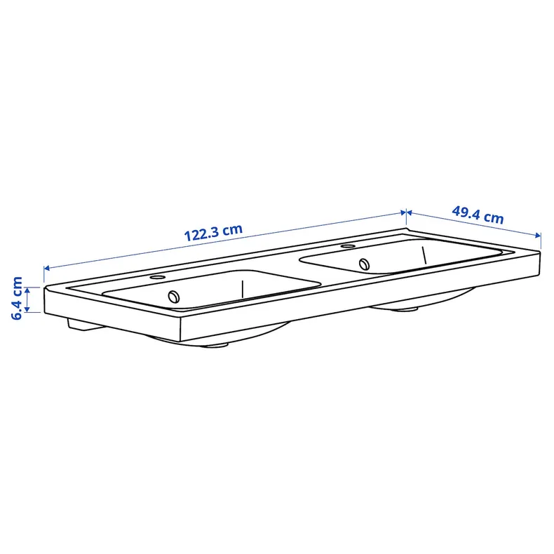 IKEA ORRSJÖN ОРРШЁН, двойная раковина с сифоном, белый, 122x49 см фото №3