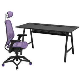 IKEA UTESPELARE УТЕСПЕЛАРЕ / STYRSPEL СТИРСПЕЛЬ, геймерский стол и стул, чёрный/фиолетовый 594.910.44 фото