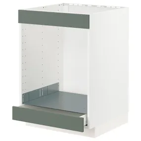 IKEA METOD МЕТОД / MAXIMERA МАКСІМЕРА, підлогова шафа для плити+дух з шухл, білий / БОДАРП сіро-зелений, 60x60 см 193.068.16 фото