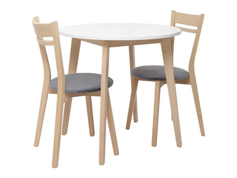 BRW Комплект: стіл 80х80 см + 2 оксамитових стільці BRW KEITA, білий/дуб сонома KEITA_STO_2KRS-BI/DSO фото №1