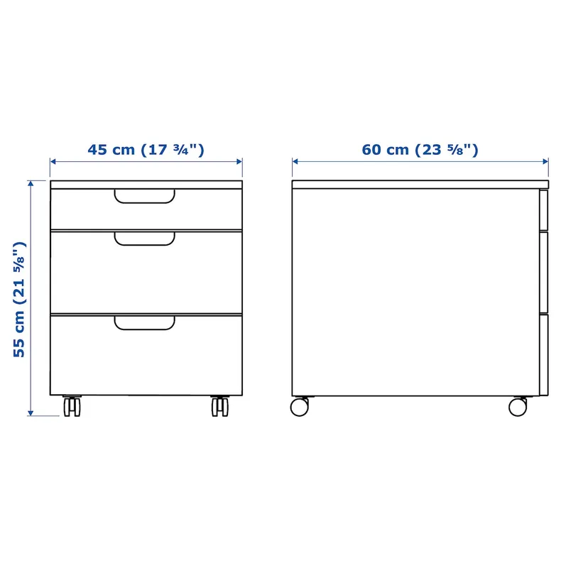 IKEA GALANT ГАЛАНТ, тумба з шухлядами на коліщатах, шпон з мореного дуба білого кольору, 45x55 см фото №5