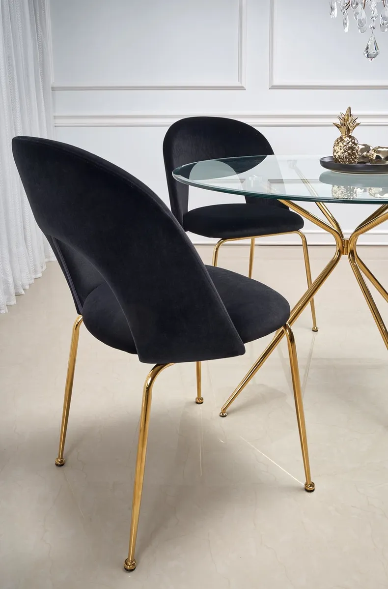 Кухонный стол HALMAR RONDO 110x110 см, столешница - прозрачная, ножки - золотые фото №6