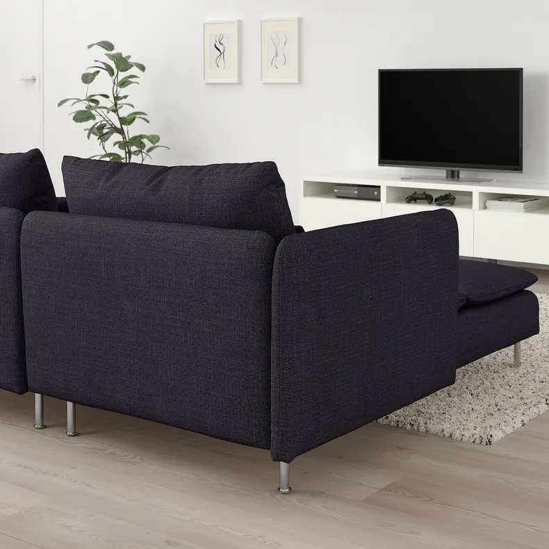 IKEA SÖDERHAMN СЕДЕРХАМН, 2-місний диван, з шезлонгом з підлокітником / антрацит пагорбкуватий 494.305.79 фото №2