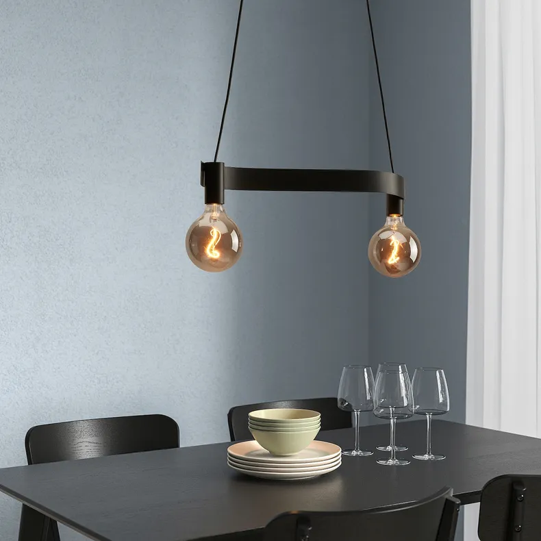 IKEA ACKJA АККЬЯ / MOLNART МОЛНАРТ, подвесной светильник с лампочкой, волна черный / шарик серый прозрачное стекло 795.368.43 фото №2