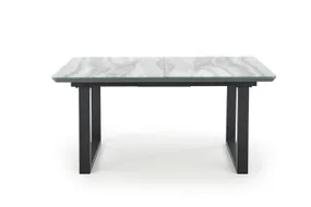 Обеденный стол раскладной HALMAR MARLEY 160-200x90 см, столешница - белый мрамор / пепельно-серый, ножки - черные фото