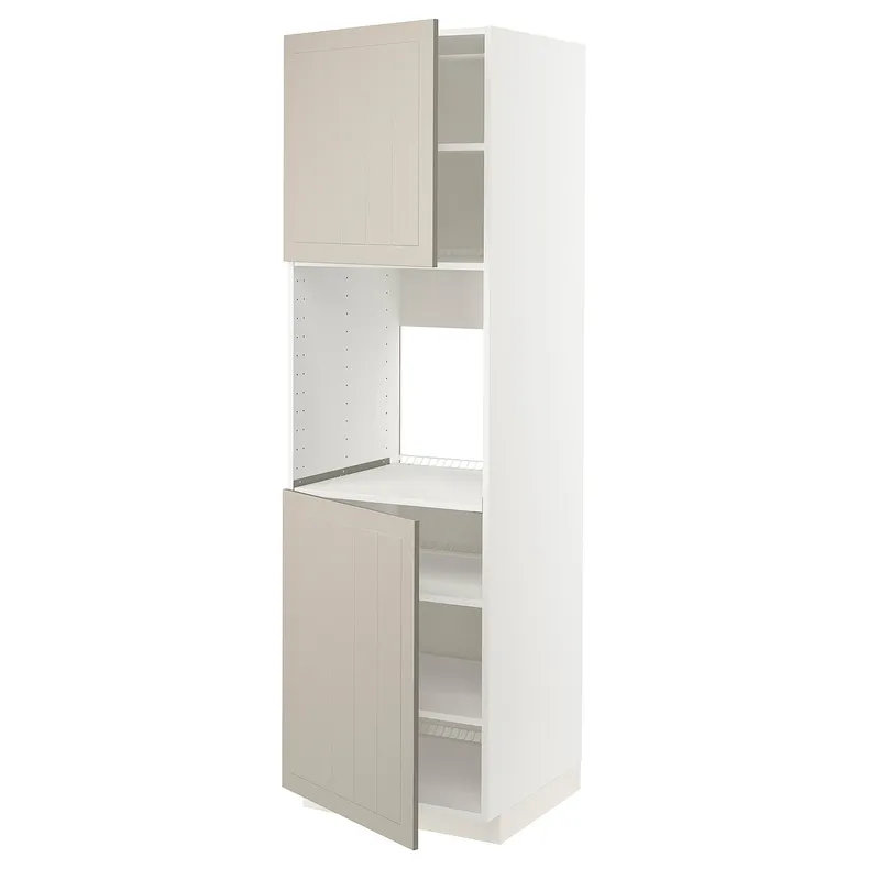 IKEA METOD МЕТОД, висока шафа для дух, 2 дверцят / пол, білий / стенсундський бежевий, 60x60x200 см 494.640.98 фото №1