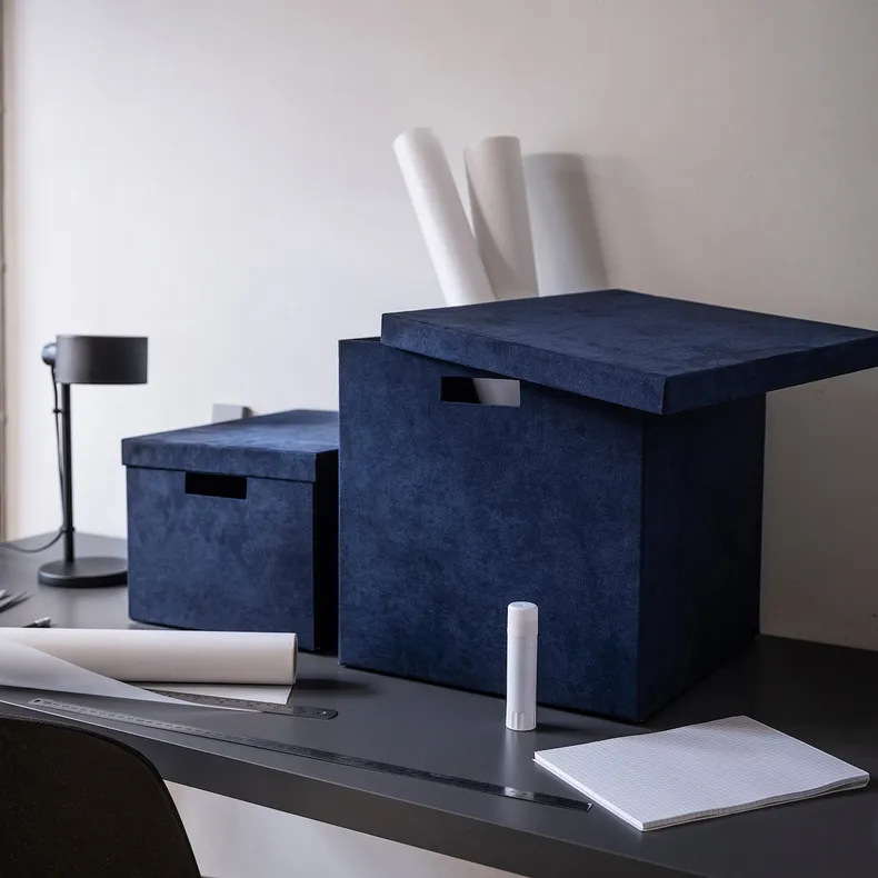 IKEA GJÄTTA ГЙЕТТА, коробка для зберігання з кришкою, темно-синій оксамит, 32x35x32 см 705.704.31 фото №5