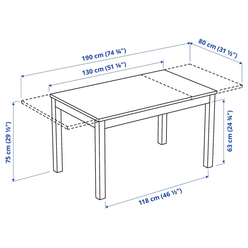 IKEA LANEBERG ЛАНЕБЕРГ, раздвижной стол, белый, 130 / 190x80 см 604.161.38 фото №5