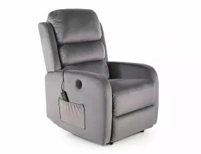 Кресло-реклайнер с электроприводом и функцией массажа бархатное SIGNAL PEGASUS M Velvet, Bluvel 14 - серый фото