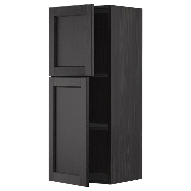 IKEA METOD МЕТОД, навісна шафа з полицями / 2 дверцят, чорний / Лерхіттан, пофарбований у чорний колір, 40x100 см 294.524.78 фото №1