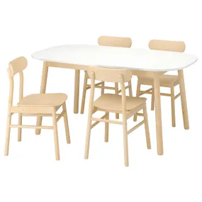 IKEA VEDBO ВЕДБУ / RÖNNINGE РЕННІНГЕ, стіл+4 стільці, білий/береза, 160x95 см 193.068.78 фото
