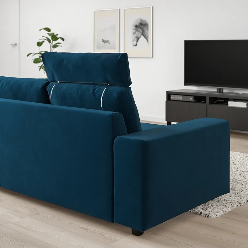 IKEA VIMLE ВІМЛЕ, 3-місний диван, з шезлонгом з підголовником/Djuparp темно-зелено-синій 594.336.00 фото №2