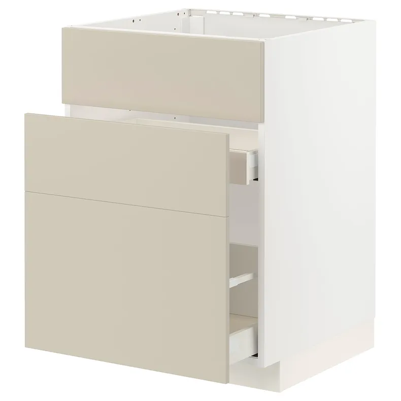 IKEA METOD МЕТОД / MAXIMERA МАКСІМЕРА, підлог шафа д / мийки+3 фр пан / 2 шух, білий / хавсторпський бежевий, 60x60 см 794.266.13 фото №1