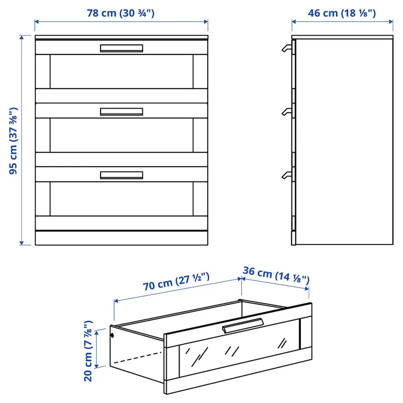 IKEA BRIMNES, комод, 3 шухляди, біле/матове скло, 78x95 см 106.091.15 фото №5