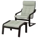 IKEA POÄNG ПОЕНГ, крісло та підставка для ніг, чорно-коричневий / ГУННАРЕД світло-зелений 995.019.27 фото thumb №1