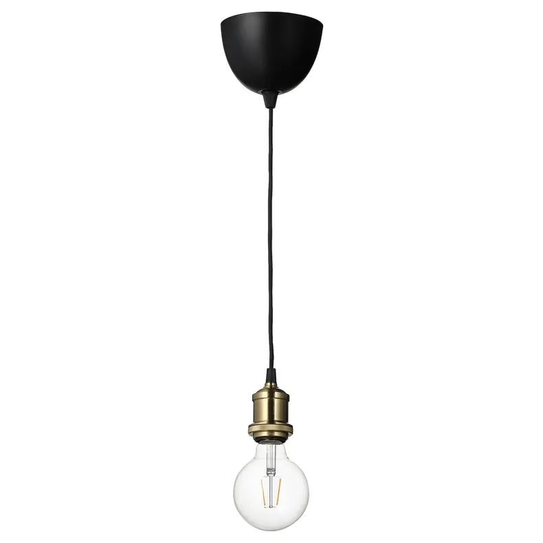 IKEA JÄLLBY ЭЛЛЬБИ / LUNNOM ЛУННОМ, подвесной светильник с лампочкой, латунная сфера / прозрачная 594.915.05 фото №1