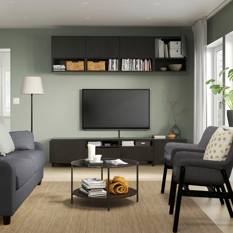 IKEA BESTÅ БЕСТО, шкаф для ТВ, комбинация, черный / коричневый / Лаппвикен / Стуббарп черный / коричневый, 240x42x230 см 194.119.64 фото №2