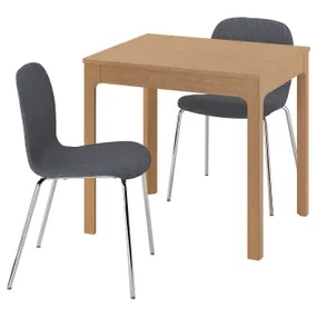IKEA EKEDALEN ЭКЕДАЛЕН / KARLPETTER КАРЛПЕТТЕР, стол и 2 стула, дуб/оранжевый средний серый хром, 80/120 см 695.711.82 фото
