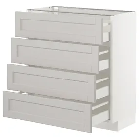 IKEA METOD МЕТОД / MAXIMERA МАКСИМЕРА, напольн шкаф 4 фронт панели / 4 ящика, белый / светло-серый, 80x37 см 992.743.93 фото